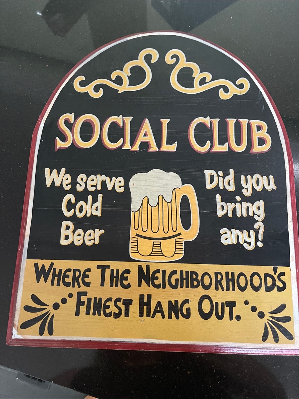 Social Club Wooden Wall Sign in Black and Gold 16 x 19